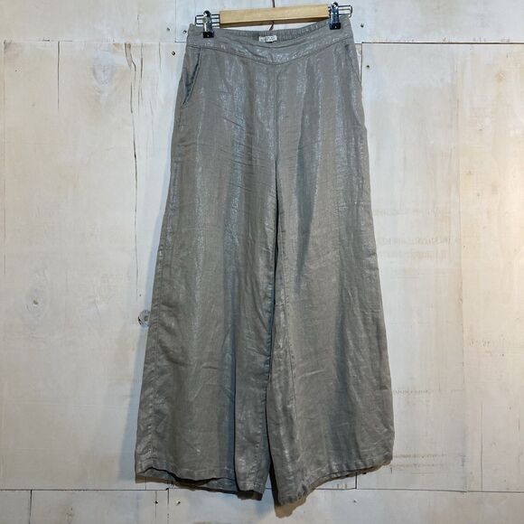 Rachel Zoe Shimmer Wide Leg Linen Flax Pants High Rise Womens Size S Gray Silver - Picture 1 of 7
